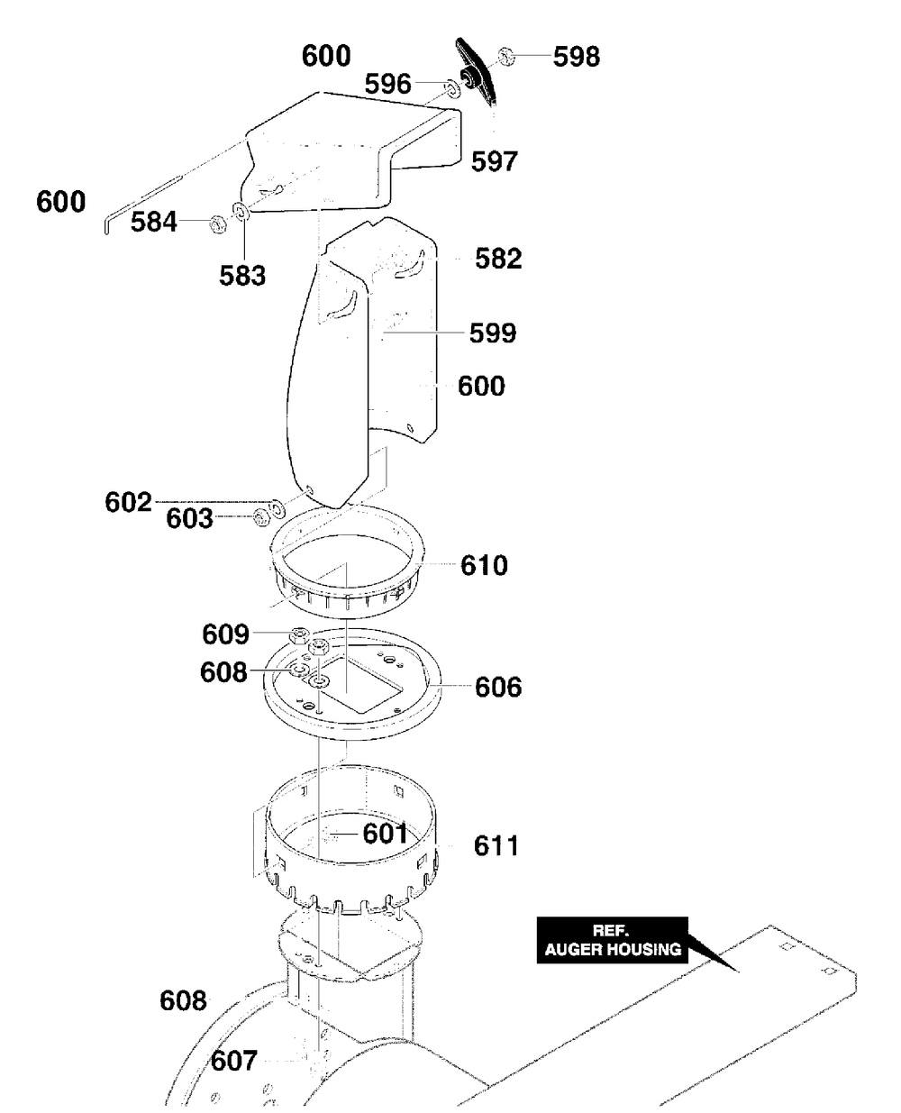 Discharge Chute Assembly Diagram and Parts List for 624804X79B 2000 Briggs and Stratton Snow Blower